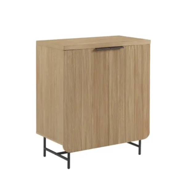 Cabinets & Sideboards-Kirkland's Home Natural Fluted Wood Scandinavian Cabinet Tan