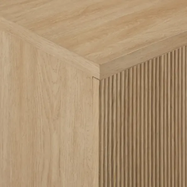 Cabinets & Sideboards-Kirkland's Home Natural Fluted Wood Scandinavian Cabinet Tan