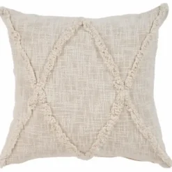 Pillows-Kirkland's Home Natural Fringe Diamond Pillow, 20 In. Tan