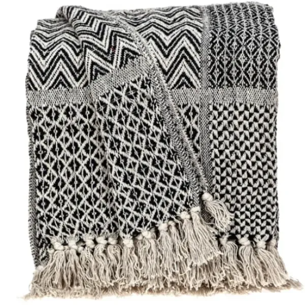 Blankets & Throws-Kirkland's Home Natural Gray Tribal Wool Tassel Throw Ivory/Gray
