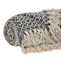 Blankets & Throws-Kirkland's Home Natural Gray Tribal Wool Tassel Throw Ivory/Gray