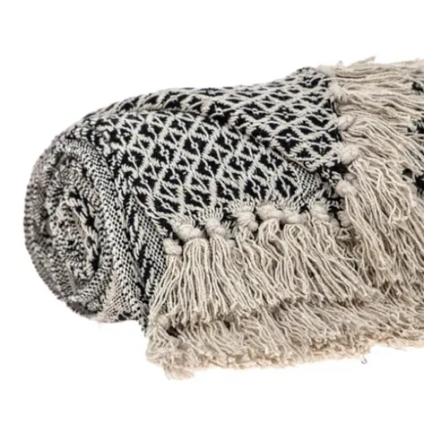 Blankets & Throws-Kirkland's Home Natural Gray Tribal Wool Tassel Throw Ivory/Gray