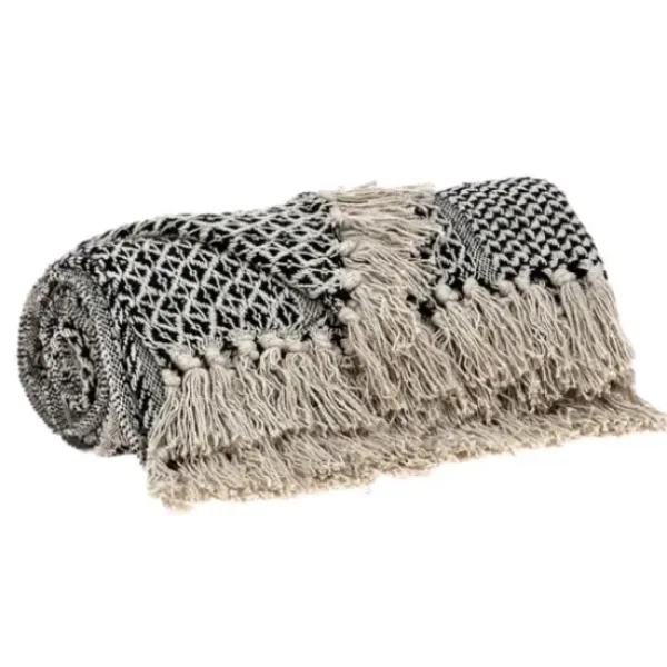 Blankets & Throws-Kirkland's Home Natural Gray Tribal Wool Tassel Throw Ivory/Gray