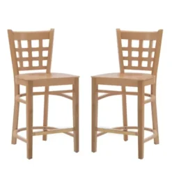 Bar Stools & Counter Height Stools-Kirkland's Home Natural Grid Back Wood Counter Stools, Set Of 2 Tan