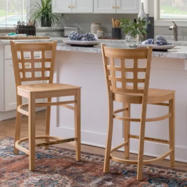 Bar Stools & Counter Height Stools-Kirkland's Home Natural Grid Back Wood Counter Stools, Set Of 2 Tan