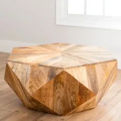 Coffee Tables-Kirkland's Home Natural Hexagon Mango Wood Coffee Table Tan