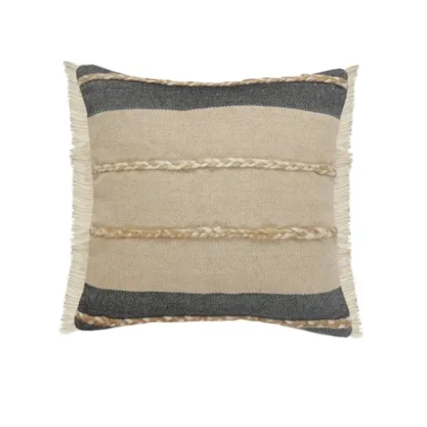 Pillows-Kirkland's Home Natural Jute Braided Stripe Throw Pillow, 20 In. Black/Tan/Ivory