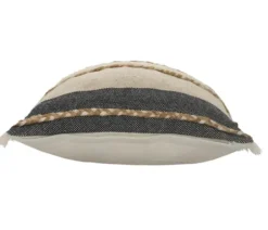 Pillows-Kirkland's Home Natural Jute Braided Stripe Throw Pillow, 20 In. Black/Tan/Ivory