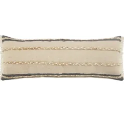 Pillows-Kirkland's Home Natural Jute Braided Stripe Lumbar Pillow Black/Tan/Ivory