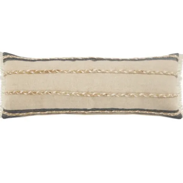 Pillows-Kirkland's Home Natural Jute Braided Stripe Lumbar Pillow Black/Tan/Ivory