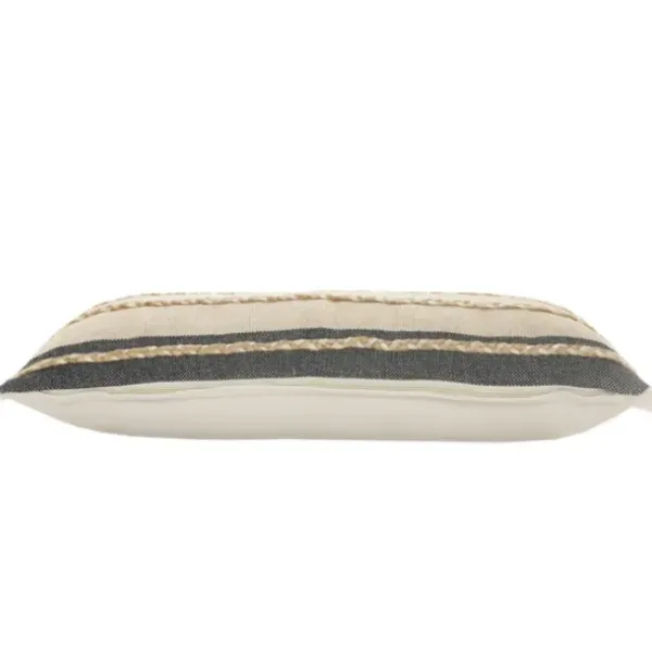 Pillows-Kirkland's Home Natural Jute Braided Stripe Lumbar Pillow Black/Tan/Ivory