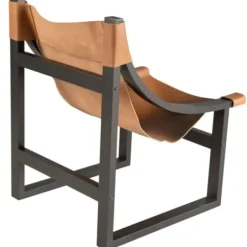 Accent Chairs-Kirkland's Home Natural Leather And Black Wood Sling Accent Chair Tan