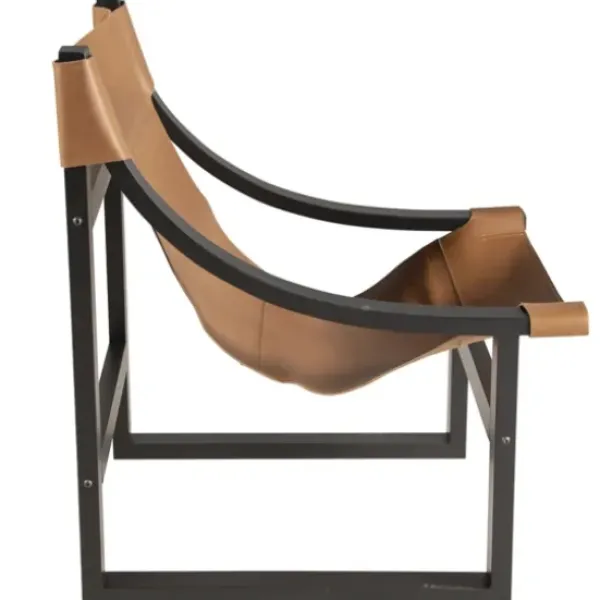 Accent Chairs-Kirkland's Home Natural Leather And Black Wood Sling Accent Chair Tan