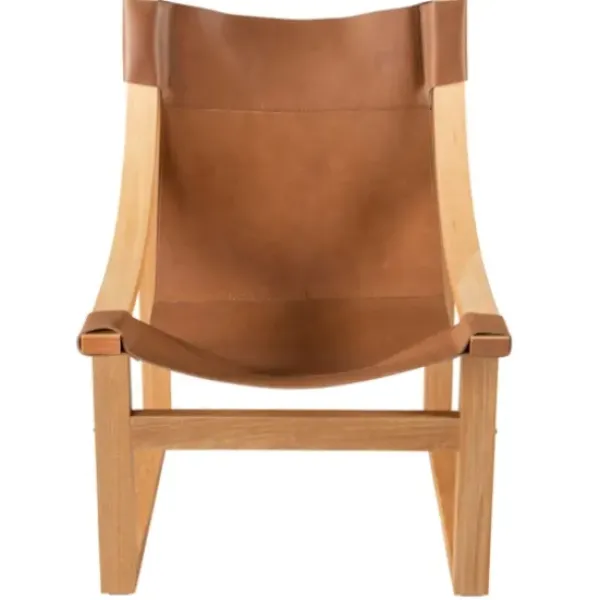 Accent Chairs-Kirkland's Home Natural Leather And Wood Sling Accent Chair Tan