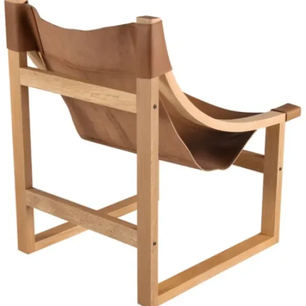 Accent Chairs-Kirkland's Home Natural Leather And Wood Sling Accent Chair Tan