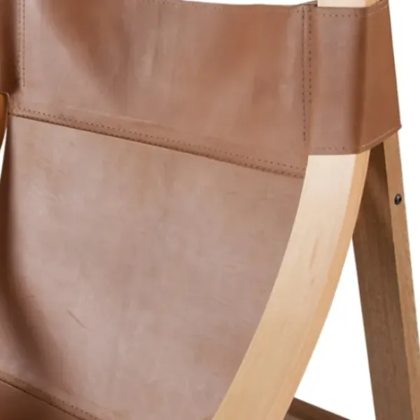 Accent Chairs-Kirkland's Home Natural Leather And Wood Sling Accent Chair Tan