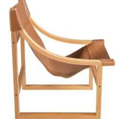Accent Chairs-Kirkland's Home Natural Leather And Wood Sling Accent Chair Tan