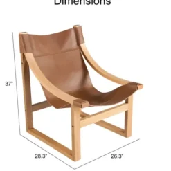 Accent Chairs-Kirkland's Home Natural Leather And Wood Sling Accent Chair Tan