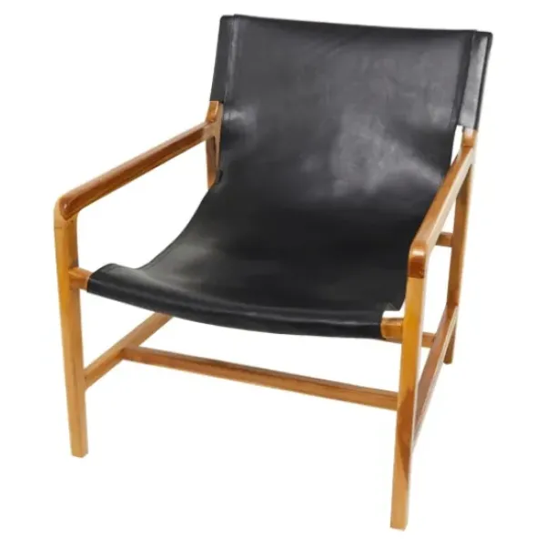 Accent Chairs-Kirkland's Home Natural Leather Sling Accent Chair Black