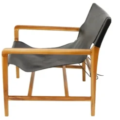 Accent Chairs-Kirkland's Home Natural Leather Sling Accent Chair Black