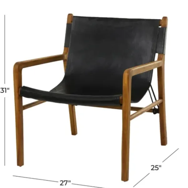 Accent Chairs-Kirkland's Home Natural Leather Sling Accent Chair Black