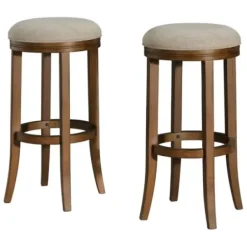 Bar Stools & Counter Height Stools-Kirkland's Home Natural Linen And Wood Bar Stools, Set Of 2 Tan
