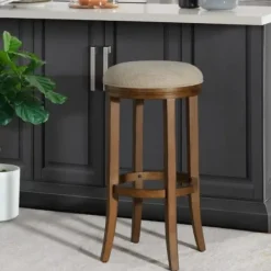 Bar Stools & Counter Height Stools-Kirkland's Home Natural Linen And Wood Bar Stool Tan