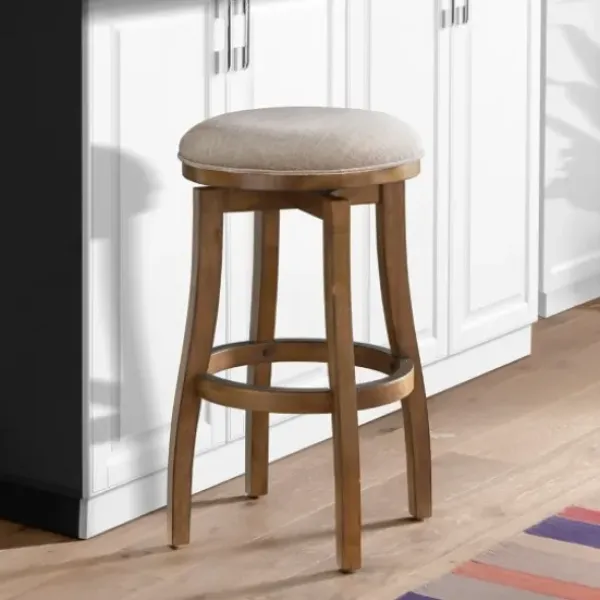 Bar Stools & Counter Height Stools-Kirkland's Home Natural Linen Barrel Base Swivel Bar Stool Tan