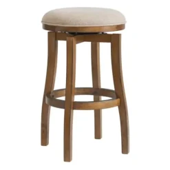 Bar Stools & Counter Height Stools-Kirkland's Home Natural Linen Barrel Base Swivel Bar Stool Tan