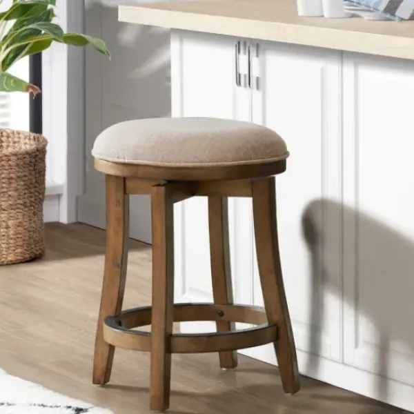 Bar Stools & Counter Height Stools-Kirkland's Home Natural Linen Barrel Base Swivel Counter Stool Tan