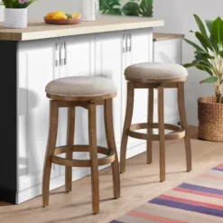 Bar Stools & Counter Height Stools-Kirkland's Home Natural Linen 2-Pc. Barrel Base Bar Stool Set Tan