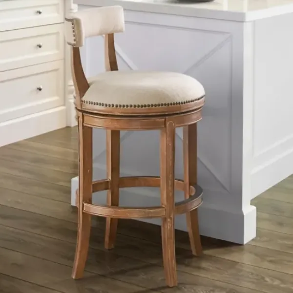 Bar Stools & Counter Height Stools-Kirkland's Home Natural Linen Upholstered Swivel Bar Stool Tan