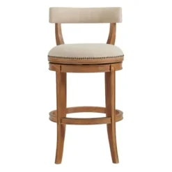 Bar Stools & Counter Height Stools-Kirkland's Home Natural Linen Upholstered Swivel Bar Stool Tan