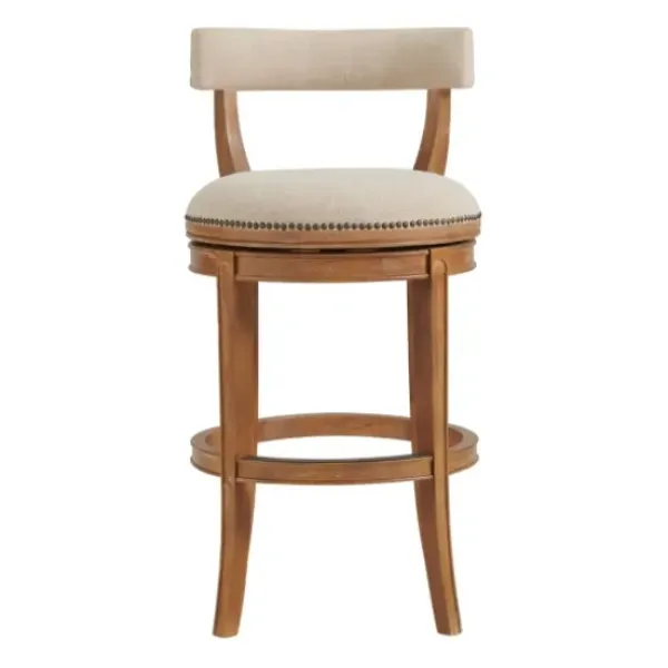 Bar Stools & Counter Height Stools-Kirkland's Home Natural Linen Upholstered Swivel Bar Stool Tan