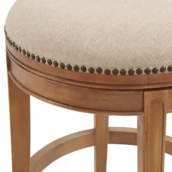 Bar Stools & Counter Height Stools-Kirkland's Home Natural Linen Upholstered Swivel Bar Stool Tan