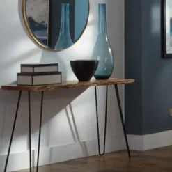 Console Tables-Kirkland's Home Natural Live Edge Hairpin Legs Console Table Tan