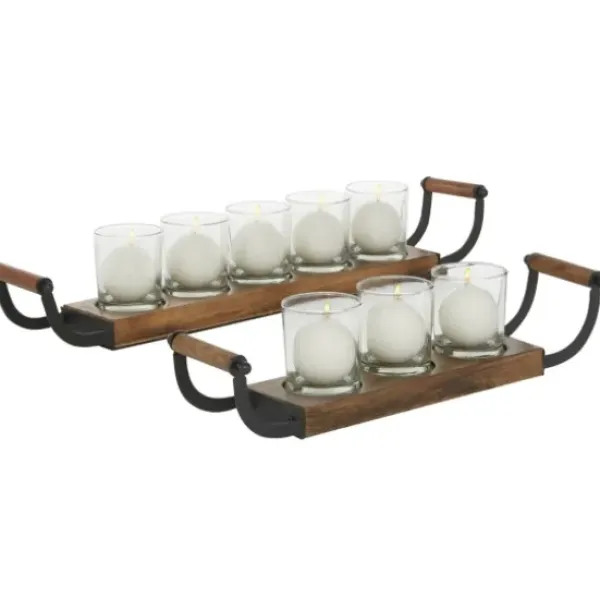 Candle Holders-Kirkland's Home Natural Mango Wood 2-Pc. Candle Holders Brown/Black