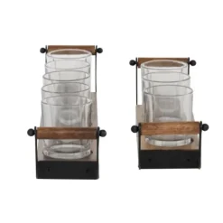 Candle Holders-Kirkland's Home Natural Mango Wood 2-Pc. Candle Holders Brown/Black