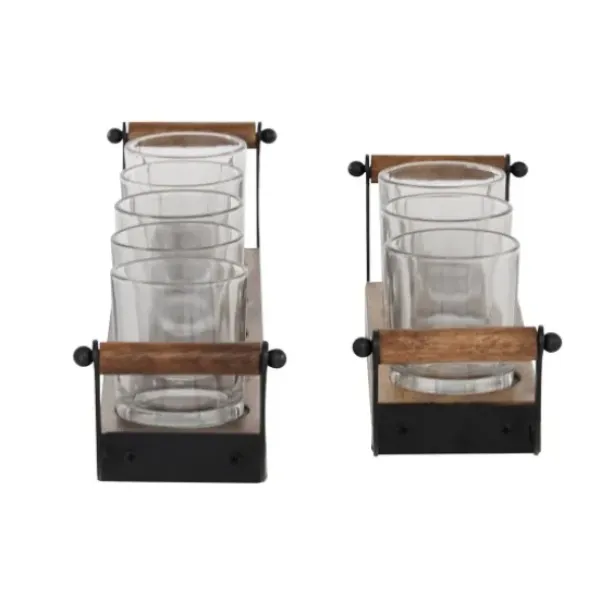 Candle Holders-Kirkland's Home Natural Mango Wood 2-Pc. Candle Holders Brown/Black