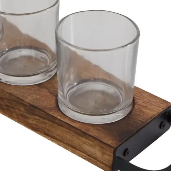 Candle Holders-Kirkland's Home Natural Mango Wood 2-Pc. Candle Holders Brown/Black