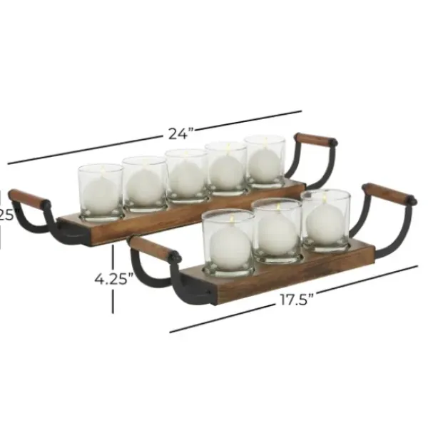 Candle Holders-Kirkland's Home Natural Mango Wood 2-Pc. Candle Holders Brown/Black