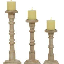 Candle Holders-Kirkland's Home Natural Mango Wood Pillar Candle Holders, Set Of 3 Brown
