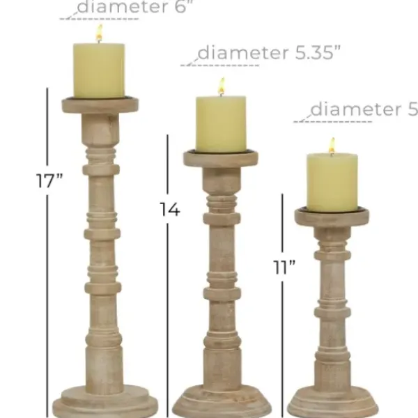 Candle Holders-Kirkland's Home Natural Mango Wood Pillar Candle Holders, Set Of 3 Brown