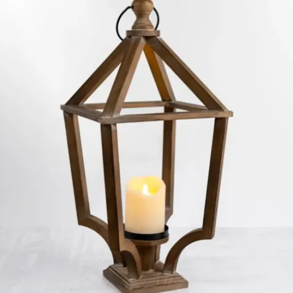 Lanterns-Kirkland's Home Natural Open Wood Footed Lantern, 21 In. Brown