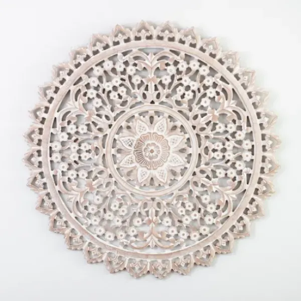 Wall Plaques-Kirkland's Home Natural Ornate Medallion Round Wall Plaque Ivory/Tan
