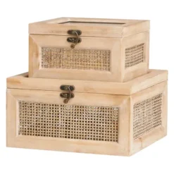 Baskets & Boxes-Kirkland's Home Natural Rat And Glass Top Boxes, Set Of 2 Tan