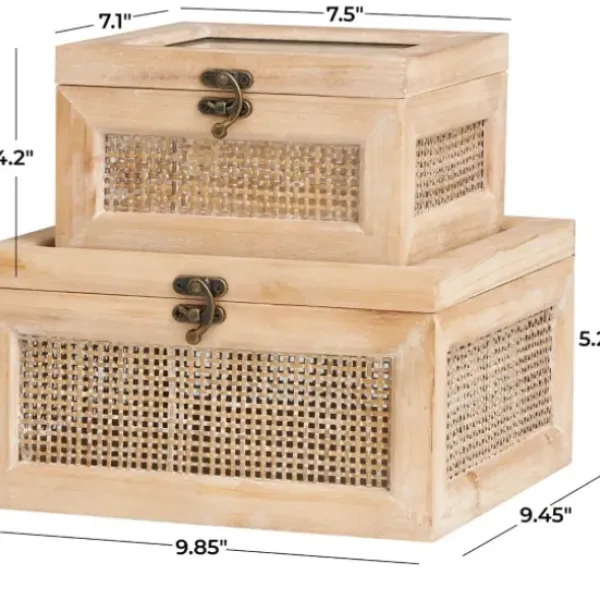 Baskets & Boxes-Kirkland's Home Natural Rat And Glass Top Boxes, Set Of 2 Tan