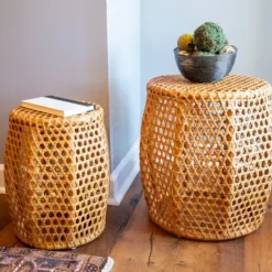 Accent & End Tables-Kirkland's Home Natural Rat Drum 2-Pc. Accent Table Set Tan