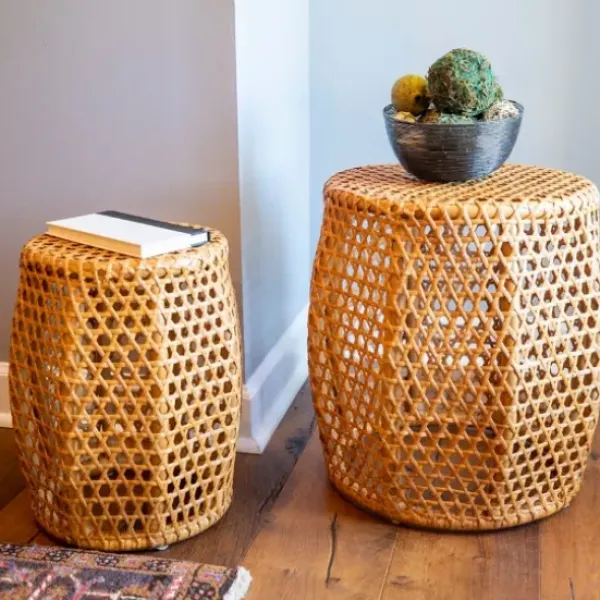 Accent & End Tables-Kirkland's Home Natural Rat Drum 2-Pc. Accent Table Set Tan