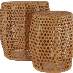 Accent & End Tables-Kirkland's Home Natural Rat Drum 2-Pc. Accent Table Set Tan